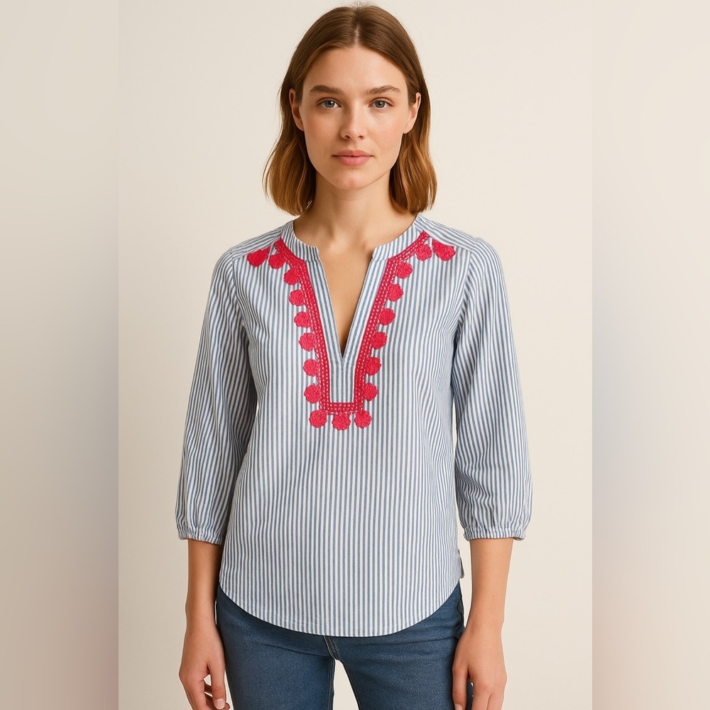 Vineyard Vines Striped Embroidered Blouseπ - Picture 14 of 15